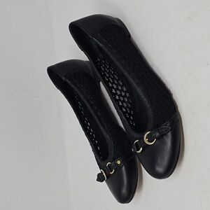 AGL Monia Ballet Black Leather  Flat With Woven Texture Women's Size 10.5